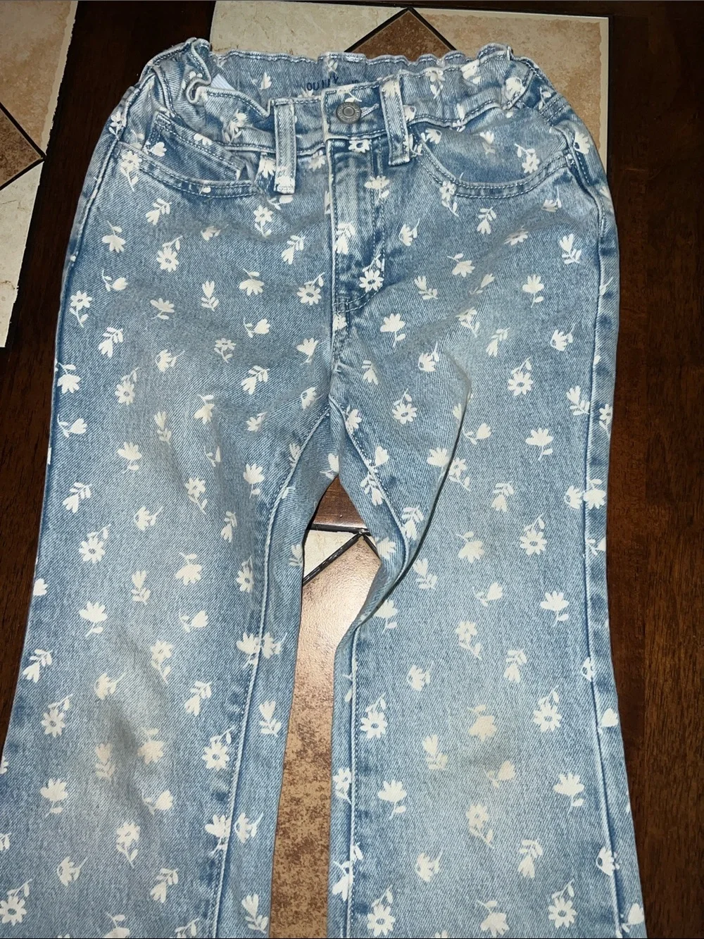 Old Navy Light Blue Denim Jeans with White Floral Print